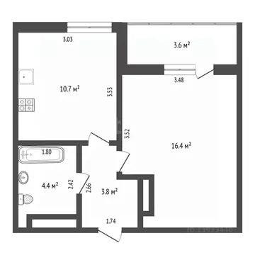 1-к кв. Тюменская область, Тюмень ул. Газовиков, 44 (39.73 м)