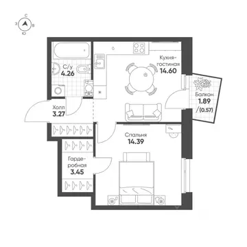1-к кв. Татарстан, Казань Счастье в Казани жилой комплекс (40.5 м)