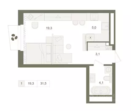 1-к кв. Башкортостан, Уфа Родина Парк жилой комплекс (31.5 м)