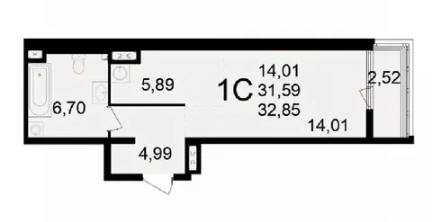 1-к кв. Рязанская область, Рязань Свобода жилой комплекс (32.85 м)