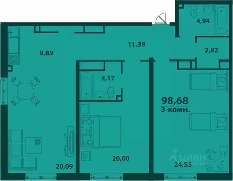 3-к кв. Ульяновская область, Ульяновск ул. Аблукова, 24 (98.68 м)