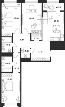 3-к кв. Тульская область, Тула ул. Болотникова, 4 (110.0 м)