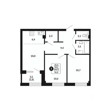 3-к кв. Кировская область, Киров Хлебозаводской проезд, 2 (54.7 м)