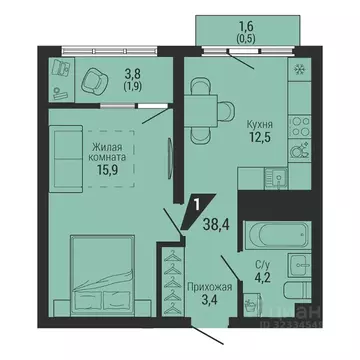 1-к кв. Свердловская область, Екатеринбург Вторчермет жилрайон,  (38.4 ...