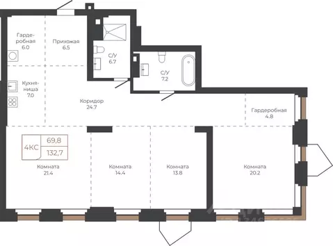 4-к кв. Алтайский край, Барнаул пл. Баварина, 8к1 (132.9 м)