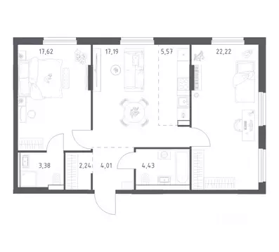 2-к кв. Башкортостан, Уфа ул. Минигали Губайдуллина, 8к9 (76.66 м)