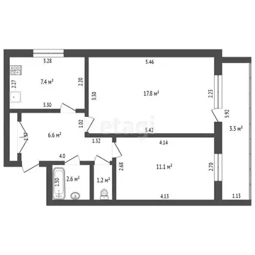 2-комнатная квартира: Стерлитамак, Комсомольская улица, 74 (47.9 м)