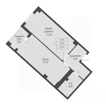 1-к кв. Саха (Якутия), Якутск Парк Победы жилой комплекс (47.15 м)
