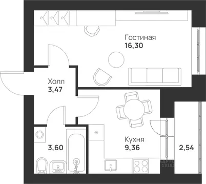 1-к кв. Тульская область, Тула Новая Тула мкр,  (35.27 м)