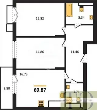 2-к кв. Калининградская область, Гурьевский муниципальный округ, пос. ...