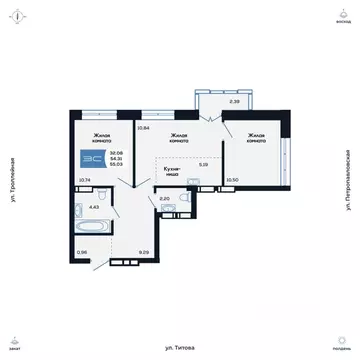3-к кв. Новосибирская область, Новосибирск ул. Титова, 48 (54.6 м)