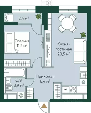 1-к кв. Волгоградская область, Волгоград Новосибирская ул., 74с1 (44.4 ...