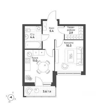 1-к кв. Свердловская область, Екатеринбург Солнечный жилрайон,  (35.8 ...