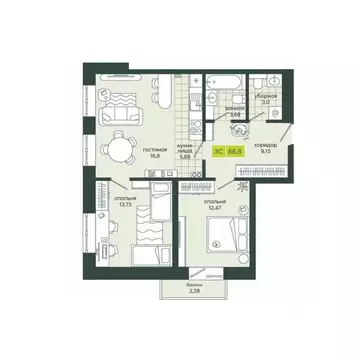 3-к кв. Новосибирская область, Новосибирск Гринвилл жилой комплекс ...