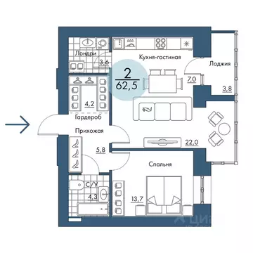 2-к кв. Красноярский край, Красноярск Пашенный мкр, Портовый жилой ...