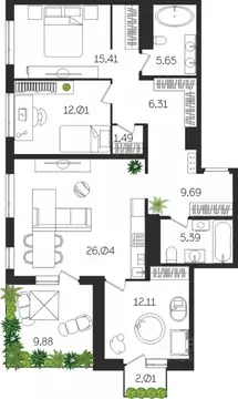 3-к кв. Тульская область, Тула ул. Богородицкая, 8В (99.74 м)