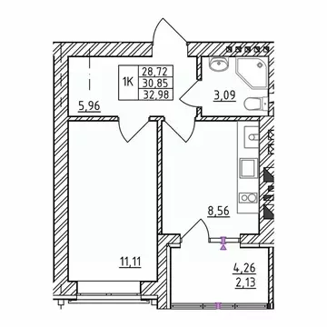 1-к кв. Калининградская область, Зеленоградск  (32.98 м)