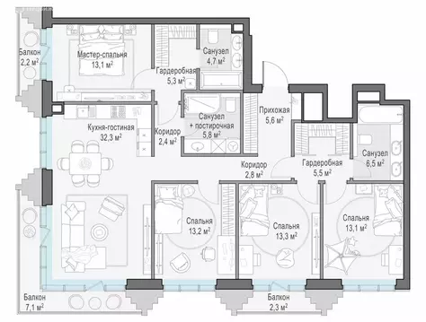 4-комнатная квартира: Москва, ЖК Тишинский Бульвар (127.5 м)