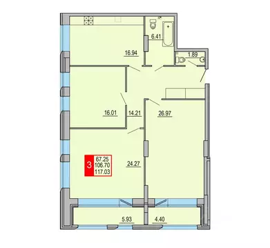 3-к кв. Тверская область, Тверь Петербургское ш., 3к1 (117.03 м)