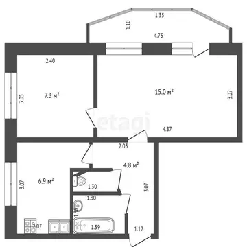 2-комнатная квартира: Дмитров, микрорайон ДЗФС, 9 (38.51 м)