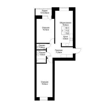 2-к кв. Татарстан, Альметьевск  (73.9 м)