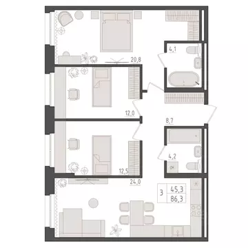 3-к кв. Башкортостан, Уфа 563-й кв-л,  (86.3 м)