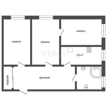 3-комнатная квартира: Алапаевск, улица Фрунзе, 33 (61.1 м)