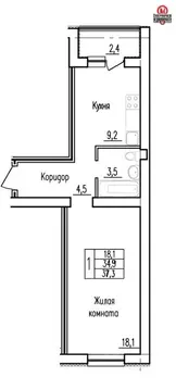 1-комнатная квартира: Стройкерамика, улица Николая Симонова, 11 (37.3 ...