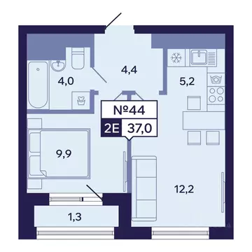 2-к кв. Саха (Якутия), Якутск ул. Новопортовская, 1А/1 (37.0 м)