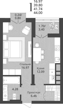 1-к кв. Калининградская область, Калининград Осенняя ул., 34 (41.74 м)