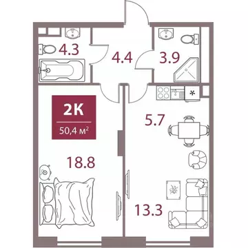 2-к кв. Москва Мичуринский просп., вл30Б (50.4 м)