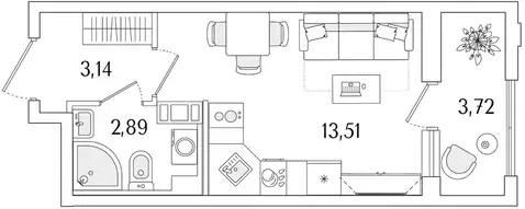Студия Санкт-Петербург Гранат жилой комплекс (21.4 м)