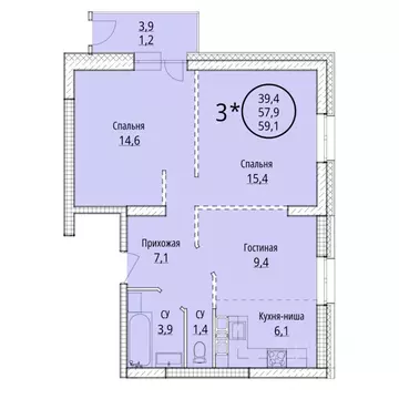 3-к кв. Хабаровский край, Хабаровск ул. Редько, 12 (59.1 м)