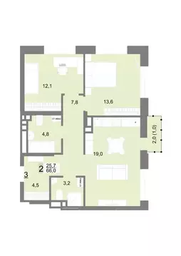 2-к кв. Свердловская область, Екатеринбург ул. Шаумяна, 77 (66.0 м)