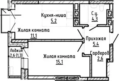 2-комнатная квартира: Новосибирск, ЖК Расцветай на Красном (43.6 м)