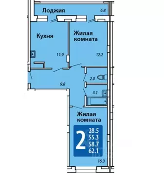 2-к кв. Чувашия, Новочебоксарск Советская ул., 54 (58.7 м)
