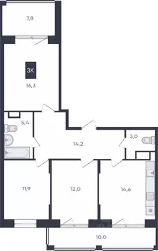 3-к кв. Чувашия, Чебоксары ул. Академика РАН Х.М. Миначева, 2 (86.3 м)