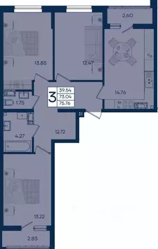3-к кв. Краснодарский край, Краснодар  (75.76 м)