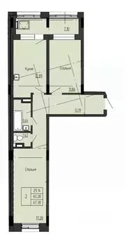 2-к кв. Саха (Якутия), Якутск ул. Чкалова, 39А (67.38 м)