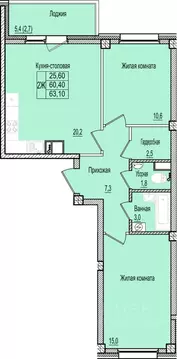 2-к кв. Псковская область, Псков Крестовский жилой комплекс (64.6 м)