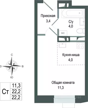 Студия Московская область, Королев Первомайский мкр,  (22.2 м)
