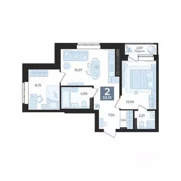 2-к кв. Свердловская область, Екатеринбург Уктус жилрайон,  (58.18 м)