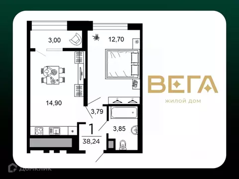 1-к кв. Рязанская область, Рязань ул. 1-я Железнодорожная (38.24 м)