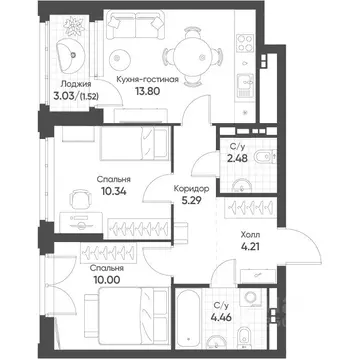 2-к кв. Свердловская область, Екатеринбург бул. Вдохновения, 4 (51.9 ...
