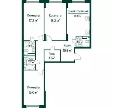 3-к кв. Самарская область, Самара Грин Ривер жилой комплекс (98.7 м)