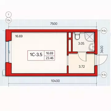 Квартира-студия: Санкт-Петербург, Октябрьская набережная, 40 (23.3 м)