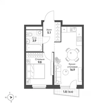 1-к кв. Свердловская область, Екатеринбург Солнечный жилрайон,  (36.2 ...