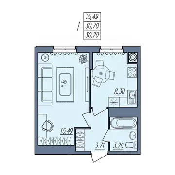 1-к кв. Волгоградская область, Волгоград Новый жилой комплекс (30.7 м)