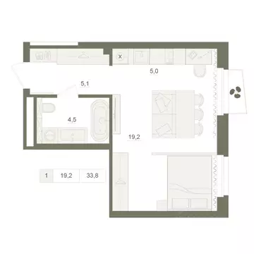 1-к кв. Башкортостан, Уфа Родина Парк жилой комплекс (33.8 м)