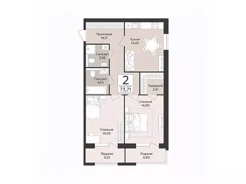 2-к кв. Воронежская область, Воронеж Эклипс жилой комплекс (73.71 м)